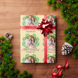 Christmas Wreath Photo Holiday Wrapping Paper