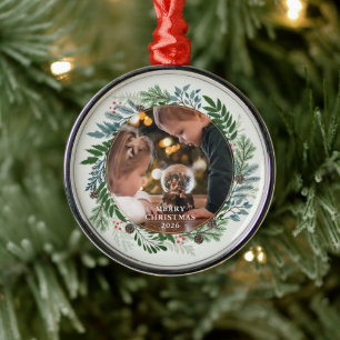 Christmas Wreath Photo Metal Ornament