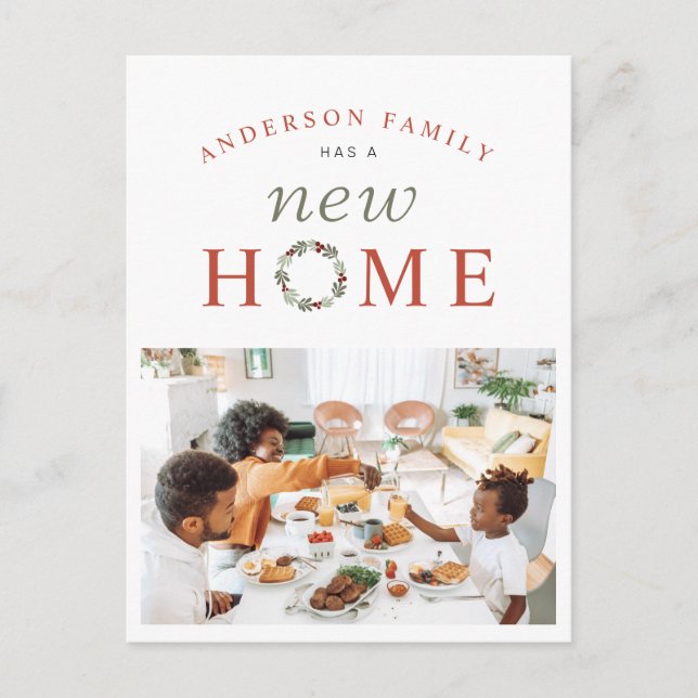 Christmas Wreath Photo New Home Holiday Moving Announcement Postcard (Front)