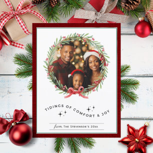 Christmas Wreath Photo Personalised Green Holiday Postcard