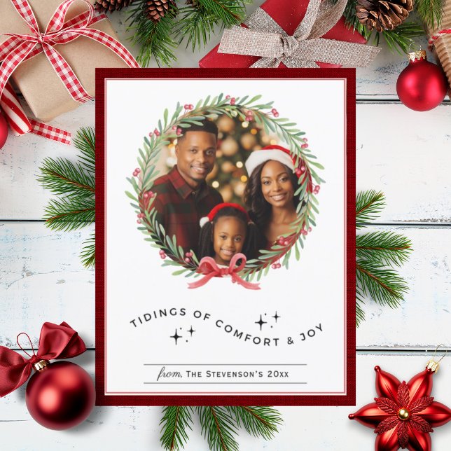 Christmas Wreath Photo Personalised Holiday Postcard (Creator Uploaded)