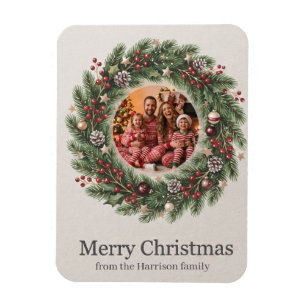 Christmas Wreath Photo Template Custom Text Magnet