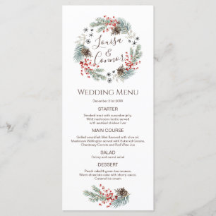 Christmas Wreath Pine Berry Snowflake Wedding Menu