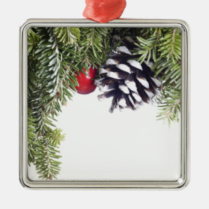 Christmas Wreath Pine Cone Red Berry Template Metal Ornament