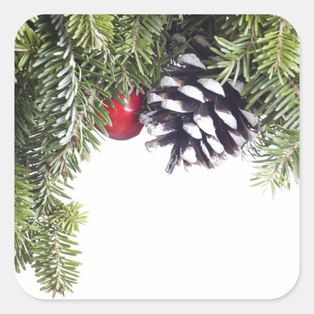 Christmas Wreath Pine Cone Red Berry Template Square Sticker (Front)