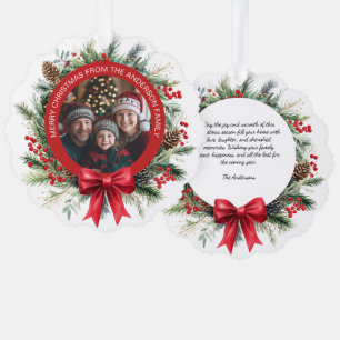 Christmas Wreath Pine Leaves Holly Berries Photo Tree Decoration Card