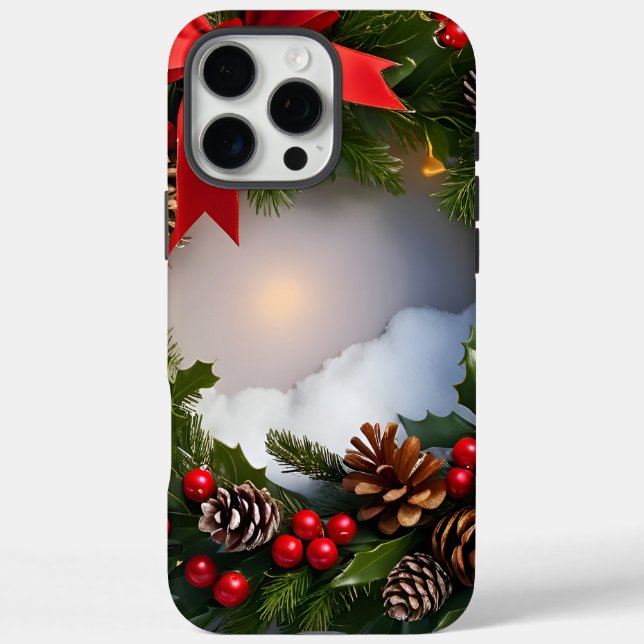 Christmas Wreath Pine Red Ribbon Snow Case-Mate iPhone Case (Back)