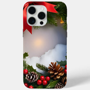 Christmas Wreath Pine Red Ribbon Snow iPhone 15 Pro Max Case