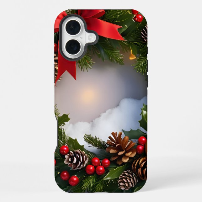 Christmas Wreath Pine Red Ribbon Snow iPhone Case (Back)