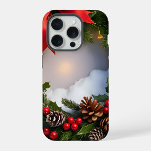 Christmas Wreath Pine Red Ribbon Snow iPhone 15 Pro Case