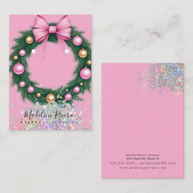 Christmas Wreath Pink Earring Display Card (Front/Back)