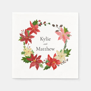 Christmas Wreath Poinsettia Festive Wedding Napkin