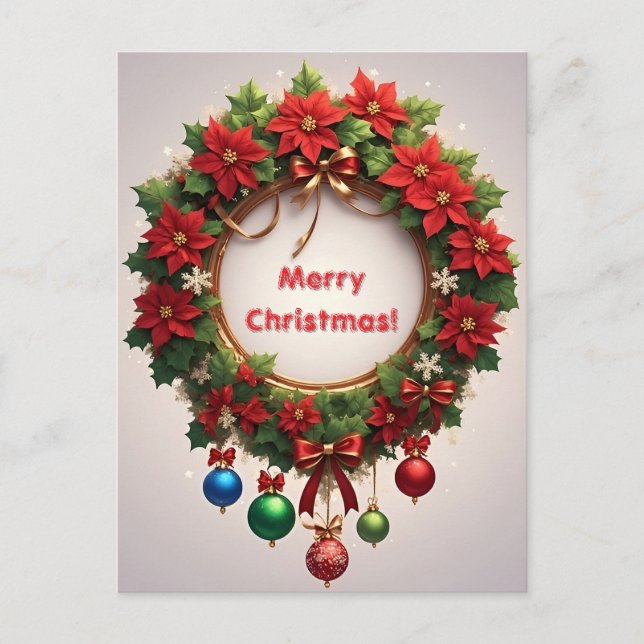 Christmas Wreath 🎄✨Poinsettia Golden Elegant Glow Postcard (Front)