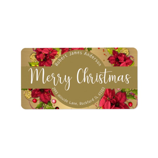 Christmas Wreath Pointsettia Floral Label (Front)
