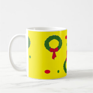 Christmas wreath polka dots coffee mug
