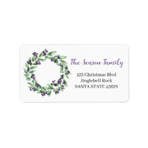 Christmas wreath purple berries label