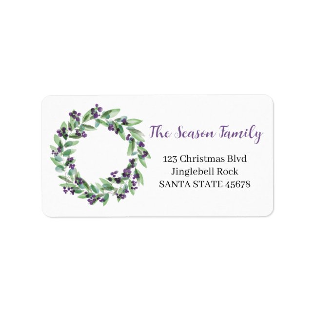 Christmas wreath purple berries label (Front)