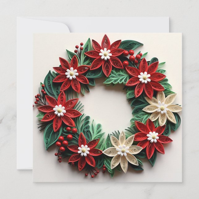 Christmas wreath quill holiday greeting card (Front)