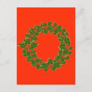 Christmas Wreath Red Berries & Green Leaves Postcard