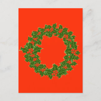 Christmas Wreath Red Berries & Green Leaves Postcard