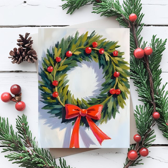 Christmas Wreath | Red Bow Merry Holiday Postcard (Creator Uploaded)