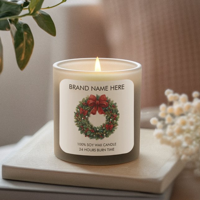 Christmas Wreath Red Bow | Modern Candle Labels (Creator Uploaded)
