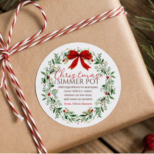 Christmas Wreath Red Bow Simmering Potpourri  Classic Round Sticker