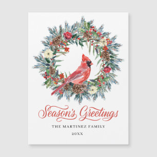 Christmas Wreath Red Cardinal Holiday Magnetic