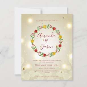 Christmas Wreath Red Green Floral Festive Wedding  Invitation