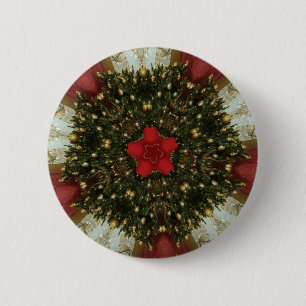 Christmas Wreath Red Green Gold with Red Star 6 Cm Round Badge