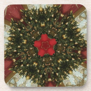 Christmas Wreath Red Green Gold with Red Star Coaster