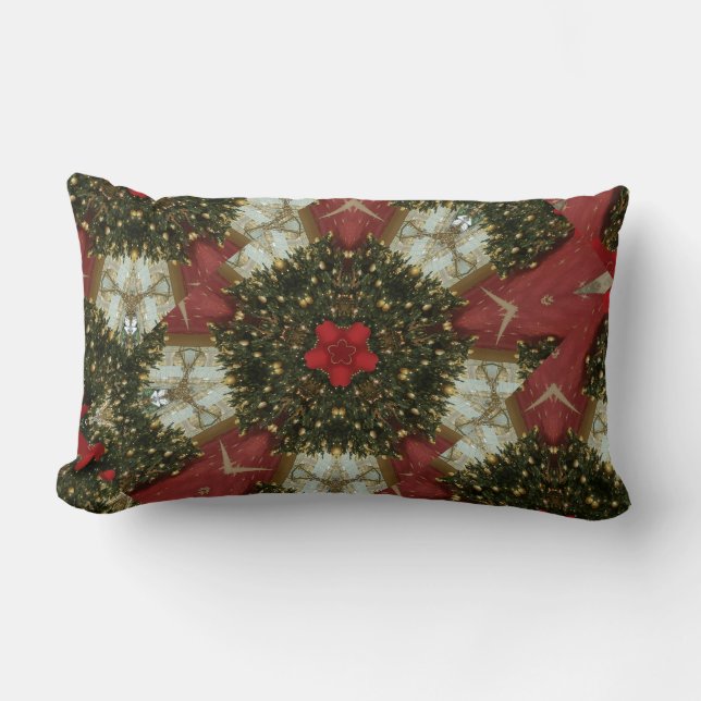 Christmas Wreath Red Green Gold with Red Star Lumbar Cushion (Front)