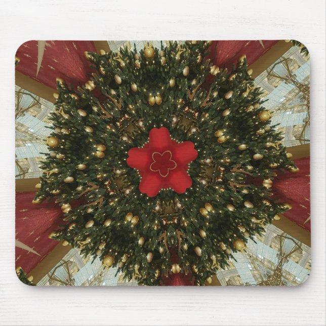 Christmas Wreath Red Green Gold with Red Star Mouse Pad (Front)
