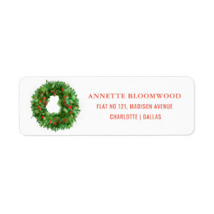 Christmas Wreath Red Green Modern Return Address Label
