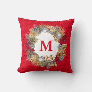 Christmas Wreath Red MONOGRAM Cushion