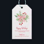 Christmas Wreath Red Pink Bow Gift Tag<br><div class="desc">Hand painted red Pink gingham bow holly gift tag,  easily personalise with your own text.</div>