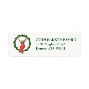 Christmas Wreath Reindeer Return Address Label