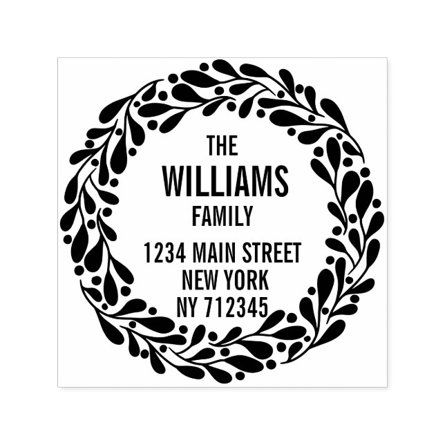 Christmas Wreath return address family name Self-inking Stamp (Design)