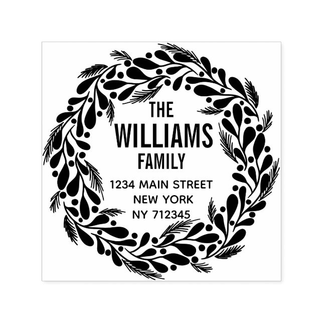 Christmas Wreath return address family name Self-inking Stamp (Design)