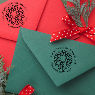 Christmas Wreath Return Address Rubber Stamp