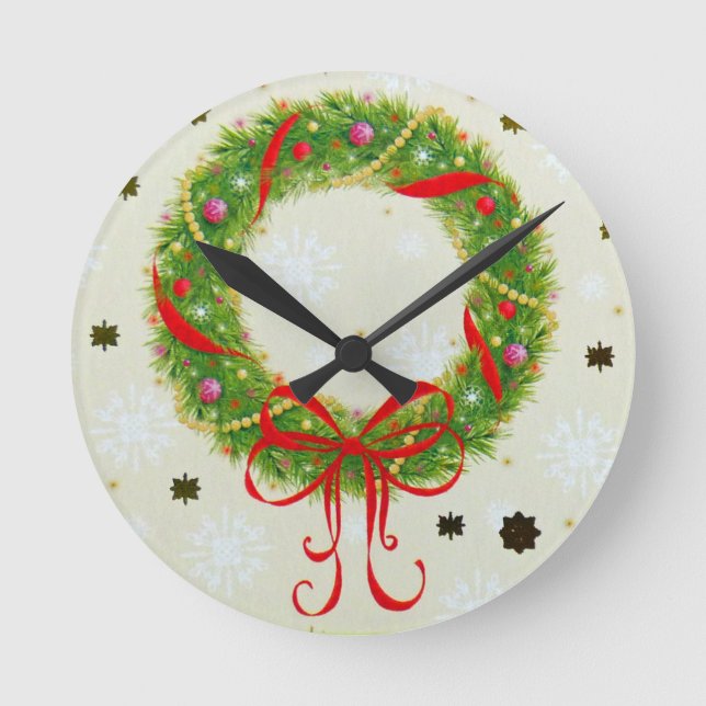 Christmas Wreath Round Clock (Front)
