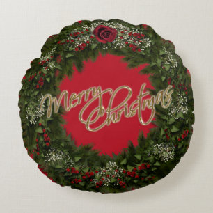 Christmas Wreath Round Pillow
