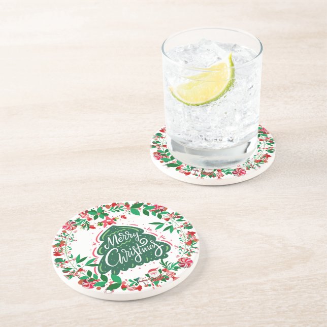Christmas Wreath Sandstone Coaster (Side)
