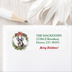 Christmas Wreath Schnauzer Dog Return Address Label