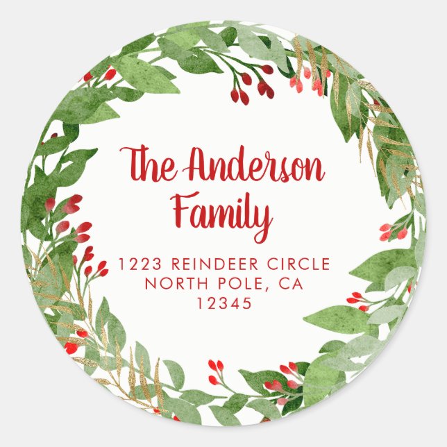 Christmas Wreath Seal Return Address Label (Front)