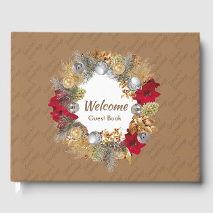 Christmas Wreath SEASON'S GREETINGS Beige Guest Book