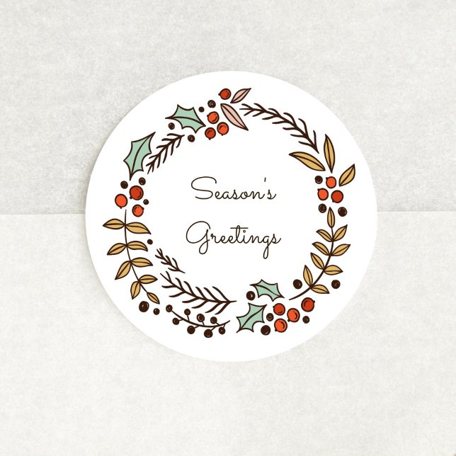 Christmas wreath Season's greetings Classic Round Sticker (Creator Uploaded)