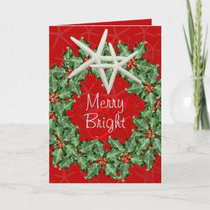 Christmas Wreath Starfish Merry Bright Holiday Card