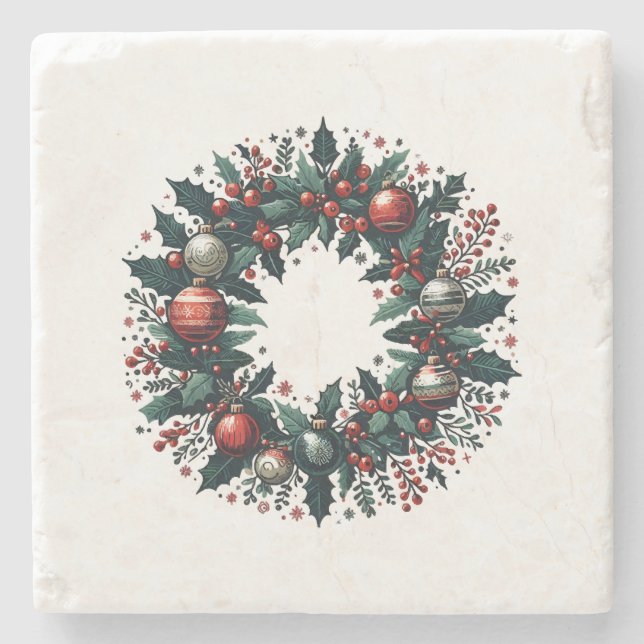 Christmas Wreath Stone Coaster (Front)