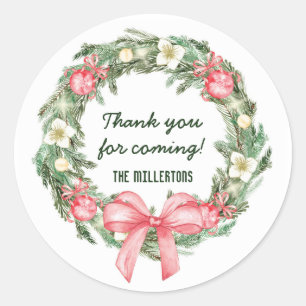 Christmas Wreath thank you party favour Classic Round Sticker
